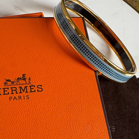 Hermes Gold and Blue Patterned Bangle - Picture 1 of 8